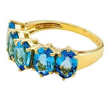 9ct Gold Blue Topaz 5 Stone Ring size N